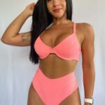 conjunto Biquini top meia taça e Calcinha Pala Alta Semi-fio Duplo salmon tecidotexturizado