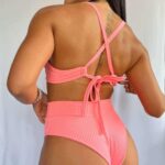 conjunto Biquini top meia taça e Calcinha Pala Alta Semi-fio Duplo salmon tecidotexturizado