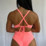 conjunto Biquini top meia taça e Calcinha Pala Alta Semi-fio Duplo salmon tecidotexturizado